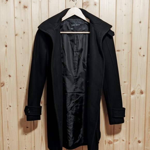 ZARA BASIC Black Wool Blend Peacoat Womens, Fitted Classic Trench Style Coat (S) - Picture 6 of 10